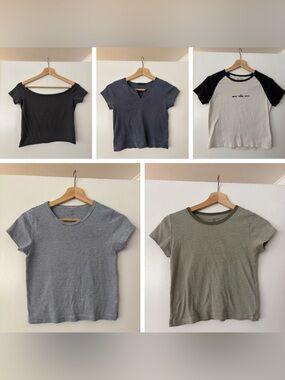 Brandy Melville Crop & Tee Bundle — Black, Navy, White, Gray, Olive